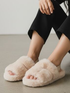 NWOT Women's Blush Pink Fuzzy Slippers